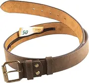 [comari] Premium Men's Leather Money Belt Travel Belt with Secret Compartment