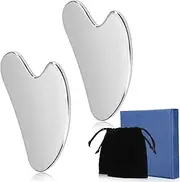 2 pieces Stainless Steel Gua Sha Facial Tools-Guasha Tool for Face Metal Gua Sha 、Tighten Skin Massage 、Guasha Beauty Tool for Body、 Eyes、 Neck、 Massager (Heart model)
