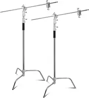 Abeststudio 2 Pieces Heavy Duty Stainless Steel C-Stand 132"/335cm Adjustable Reflector Light Stand with 49“/125cm Holding Boom Arm and 4 Pieces Grip Head for Photography Studio Video Reflector