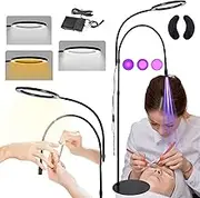2 in 1 Uv Lash Lamp for Lash Extensions, Led Glue Curing Light- Adjustable Spot Size, 3 Color Dimming Esthetician Light,Flexible Gooseneck Uv Light with Foot Pedal, Led Floor Lamp for Nail Tech