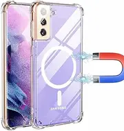 [PingGoo] Clear Magnetic Phone Case for Samsung Galaxy S21 FE Compatible with MagSafe, Soft Silicone TPU Bumper Cover Slim Fit Hard Back Shockproof Anti-Yellow Case Cover for Samsung Galaxy S21 FE