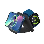 Foldable Wireless Charger 3 in 1 Magnetic Wireless Charging Station for Travel -Black