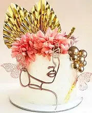 JeVenis Acrylic Minimalist Art Lady Face Cake Topper Boho Cake Topper Vintage Rose Flower Wedding Cake Toppers for Wedding Bridal Shower Birthday Party