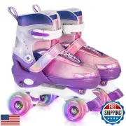 LEVYTEMP Rainbow Roller Skates for Girls Kids, Gradient Purple 4 Size Adjusta