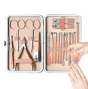 Nail Care Kit | Set Of 18 Manicure Grooming Set,Stainless Steel Portable Thick Nail Scissors Toiletries With Luxurious Travel Case For Men Women Parent