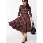 Unique Vintage Black Red Plaid Devon Swing Dress Nwt M 6-8 Buffalo Plaid