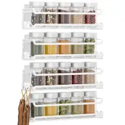 4 Pack Wall Mounted Spice Rack with 16 Hooks, Spice Rack Organizer for Cabine...