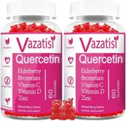 2 Pack Quercetin Gummies, Organic Quercetin with Vitamin C and Zinc, Bromelain,