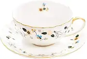 BigNoseDeer Flower Bee Tea Cups and Saucers, Coffee Bone China Mug 1 Set (1 Cup and 1plate)