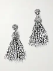 [Oscar de la Renta] Oscar de la Renta - Silver-tone Beaded Clip Earrings - One size One size Silver