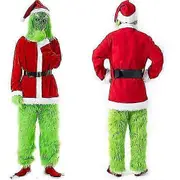 7pcs The Grinch Costume Christmas Cosplay Adult Santa Costume Outfits Set + Mask A Z Mask only ONE SIZE
