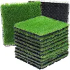 Artificial Grass Tiles Interlocking Turf Squares Deck 9 Pack -12"X12" Indoor Out