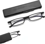 Ultra Thin Foldable Reading Glasses for Women Men Compact TR90 Blue Light Blocking Reader with Portable Thin Flat Case, black, 3.0