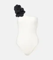 [Karla Colletto] Karla Colletto Tess floral-appliqué one-shoulder swimsuit AU 12 neutrals