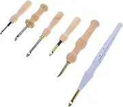 Homoyoyo 6Pcs Punch Needle with Wooden Handle Felting Needle Kit for Embroidery Sewing and Crafting for Yarn and DIY Projects