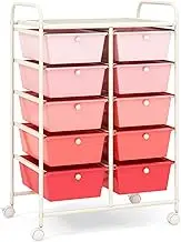 Giantex 10-Drawer Storage Cart w/Universal Wheels, Rolling Cart w/Handles, Mobile Organizer Unit w/Removable Drawers, Storage Utility Trolley for Kitchen Living Room Office (Mixed Pink)