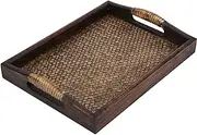 Wood Serving Tray with Handles, Square Decorative Home Snack Tea Trays Restaurants Board Plate Platter Food Dish Storage Container Party Set for Breakfast Coffee Tea Fruit Dinners