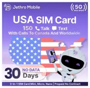 Jethro Mobile Prepaid Plan $5/mo: 150 minutes, 150 txt on TMO network | SIM Kit
