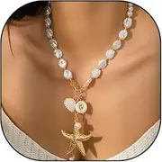 [Generic] Summer Turtle Beach Necklaces for Women Trendy Surfer Shell Choker For Women Summer Hawaiian Style Braided Rope Natural Shell Necklace for Women Teen Girl Gifts