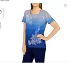 ALFRED DUNNER Brand New Ombre Embroidery Cobalt Blue Stripe Blouse 1X ❤️blt11j8