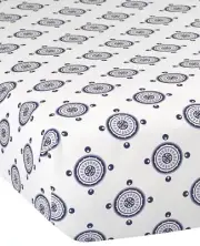 Lambs & Ivy Signature 100% Cotton Fitted Boho Crib Sheet Navy Medallion NEW!