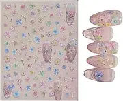 Flower Nail Decals - 5D Embossed Summer Leaf Plant Decals | Metal Floral Manicure Adhesive Charm for Children