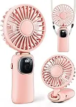 coldSky Portable Handheld Fan, 4000mAh USB Rechargeable Fan with LED Display, Handheld/Neck/Desk 3 in 1 Personal Small Fan, 90° Foldable Desk Fan with Base, 5 Speed Makeup Fan Pink