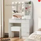 Bedroom Dressing Table Stool Set Makeup Mirror Sliding Vanity Desk Storage White