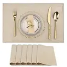 Beige Cloth Placemats Set of 6 - Easy to Clean Fabric Table Placemats - Machi...