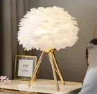 Fancy Tabletop Chic Natural Feathers Table Lamp Fashion Home Room Decor Novelty