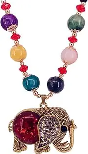 [QTMY] Diamond Black Beaded Statement Long Chain Necklace Bohemian Jewelry with Big Elephant Pendant for Women