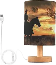 [ZRYSMY] Table Lamp Sunset Westen Cowboy with USB Port for Living Room Nightstand Lamp with Linen Fabric Shade Small Bedside Lamps for Bedroom, Dorm, Office (LED Bulb Included)