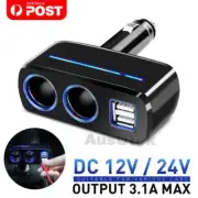 3.1A Car Cigarette Lighter Adapter 12V-24V 2 Way Double Socket Charger Splitter