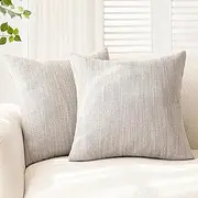 Foindtower Set of 2 Decorative Textured Burlap Linen Throw Pillow Covers Farmhouse Boho Cushion Cover Solid Accent Pillowcase for Couch Sofa Bed Living Room Home Decor,18×18 Inch,Gray White