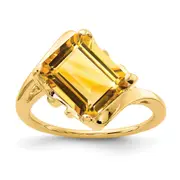 14K Yellow Gold 10x8mm Emerald Cut Citrine ring
