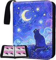 Cute Cat Card Binder, 400 Pocket Card Album for Girls Gifts, Black Cat kitten Trading Game Card Holder Album for Standard Size Cards, Collectible Game Collection Case (Starry)