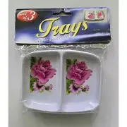Vintage Trays Pink Flower Rose 3 In Pack Peanut Sauce Trays Double Sided Floral