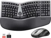 MEETION Ergonomic Wireless Keyboard and Mouse Combo, 2.4G Curved Black Gray