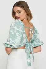Print Crop Top Short Sleeve - Size 14, Women's Crop Top
