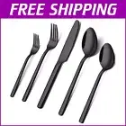 Complete 40-Piece Silverware Set for 8 – Stylish Black Stainless Steel Cutlery