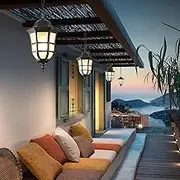 Outdoor Chandelier for Porch, Exterior Hanging Lantern with Seeded Glass, Outdoor Pendant Light Fixture for Front Door, Entry, Gazebo, E27 Buld Included