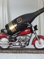 DWK 13" Easy Rider Cherry Red Motorcycle Wine Beer Bottle Holder Biker Statue