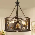 5-Light Black Drum Chandelier,Modern Farmhouse Industrial Hanging Light Fixture