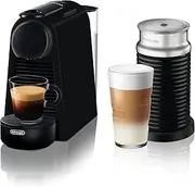 [De'Longhi] Nespresso Essenza Mini Capsule Coffee Machine with Aeroccino Milk Frother EN85.BMAE, Single-Serve Automatic Pod Coffee Machine, Welcome Set Included, Compact Design, 1150W, Black Matt