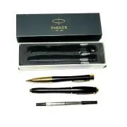 Parker Black & Gold Rollerball Refill Pen Set New In Box Made In France