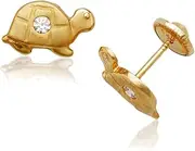 [JewelryWeb] 14k Yellow Gold CZ Simulated Diamond Turtle Screw Back Earrings 6x10mm Stud Earring for Women