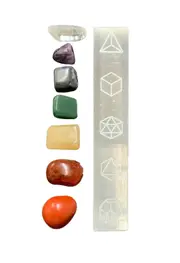 Platonic Solids Selenite Crystal Charging Plate 7 Pieces Tumbled Crystal Set