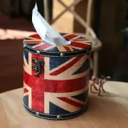 Vintage Zakka Leather Flag pattern tissue box Carton Paper Roll Drawing Box UK
