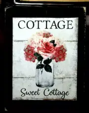 Cottage Flowers in Mason Jar Farmhouse Rustic Wood Block Shelf Sitter 3.5X4.5