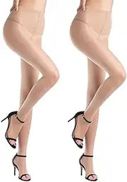 [WAKUNA] 2 Pairs Toeless Pantyhose Tights For Women 20D Open Toe Pantyhose Control Top Beige/ Black/Coffee